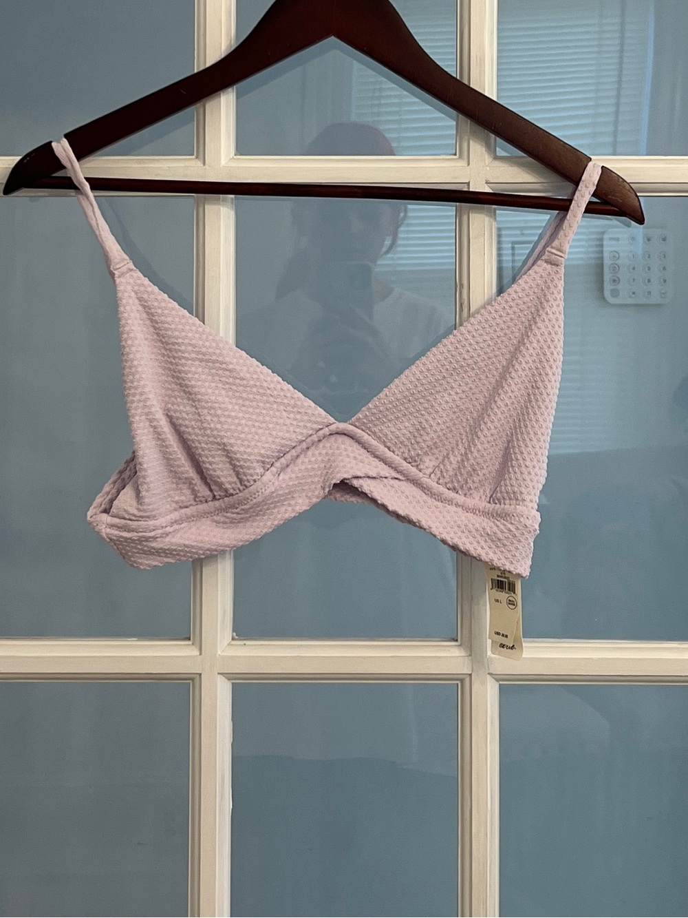 AERIE Women’s Lilac Textured Triangle Bikini Swim Top Twist Front NWT L